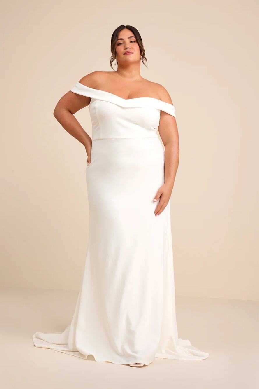 NWT Lulus Arienne White Off-the-Shoulder Mermaid Maxi Dress Wedding Bridal Sz 1X